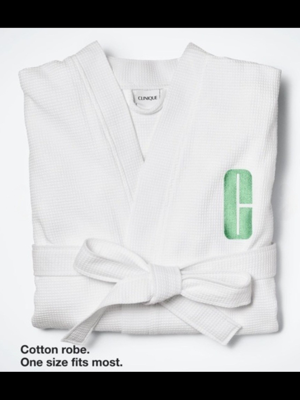 Clinique White Waffle Cotton Robe with Green Monogram